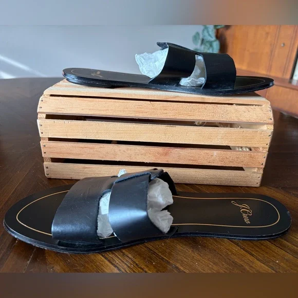 J. Crew Cyprus Sandals Interlocking Straps Black Leather Made in Italy Size 9 - Picture 8 of 13